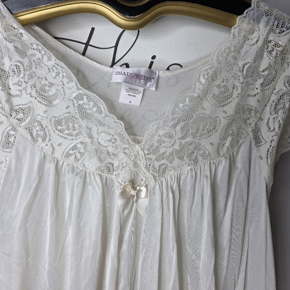 Shadowline‎ Lace Cap Elegant Ivory Nylon Nightgown Size Small - Picture 7 of 7